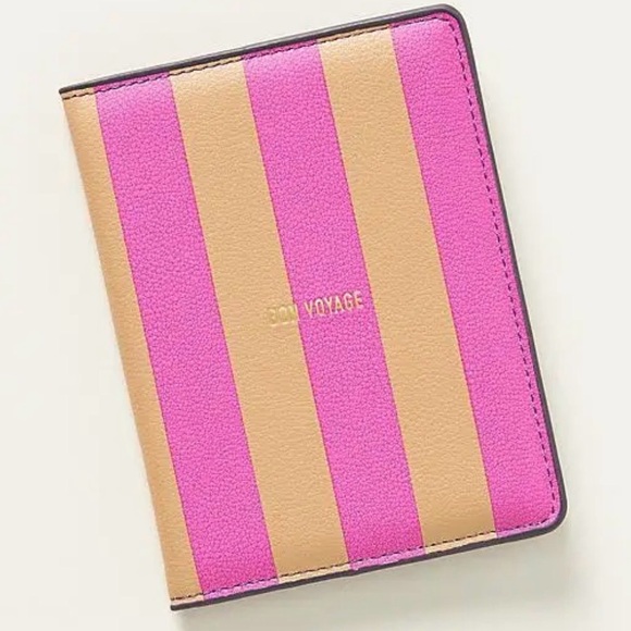Anthropologie Accessories - Maeve by Anthropologie “Bon Voyage” Hot Pink and Tan Striped Passport Holder